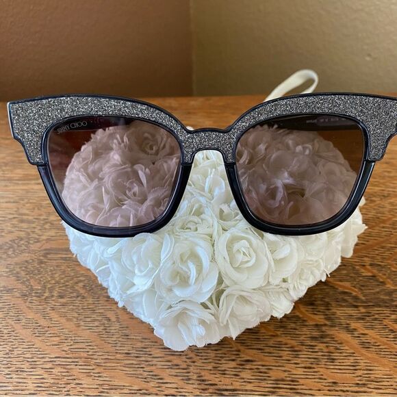 Jimmy Choo Gray/Black Glittery Mayela Cat Eye Sunglasses Excellent Condition. main image 3